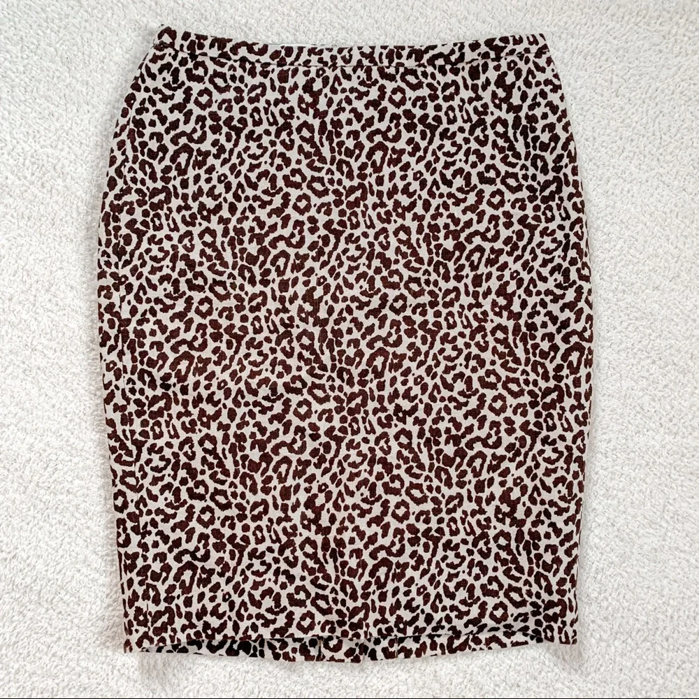 NWT J Crew No 2 Linen Pencil Skirt in Safari Cat Leopard Print Size 8P